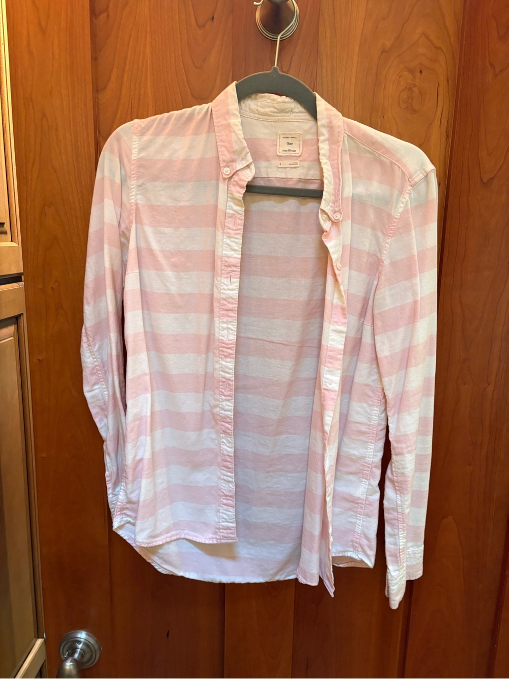GAP Pink and White Striped Button-Down Shirt